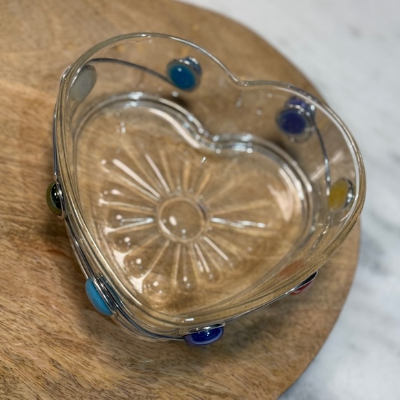 Clear Glass Colorful Beaded And Wire Wrapped Art App Dish Candy or Nuts. - Picture 5 of 6